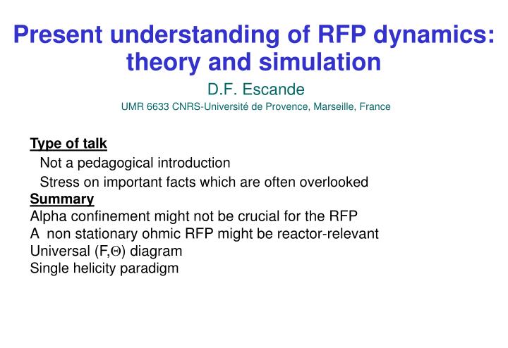 present understanding of rfp dynamics theory and simulation