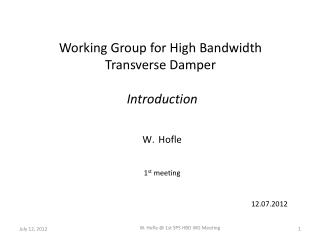Working Group for High Bandwidth Transverse Damper Introduction Hofle 1 st meeting