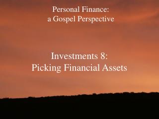 Personal Finance: a Gospel Perspective