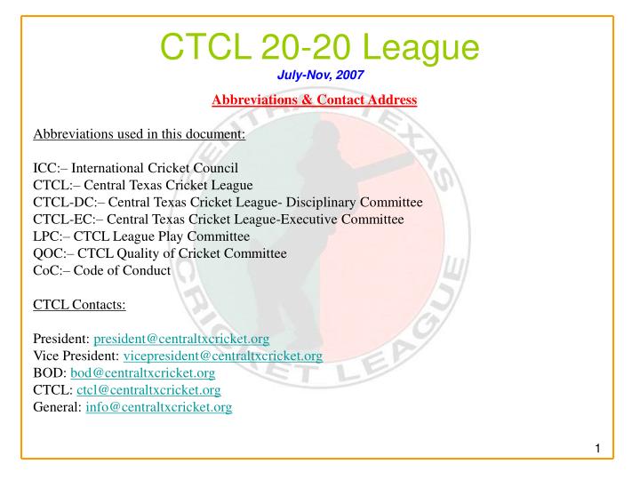 ctcl 20 20 league july nov 2007