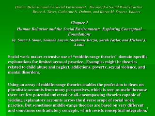 Chapter 1 Human Behavior and the Social Environment: Exploring Conceptual Foundations