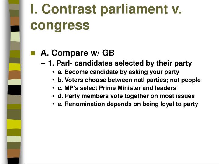 i contrast parliament v congress