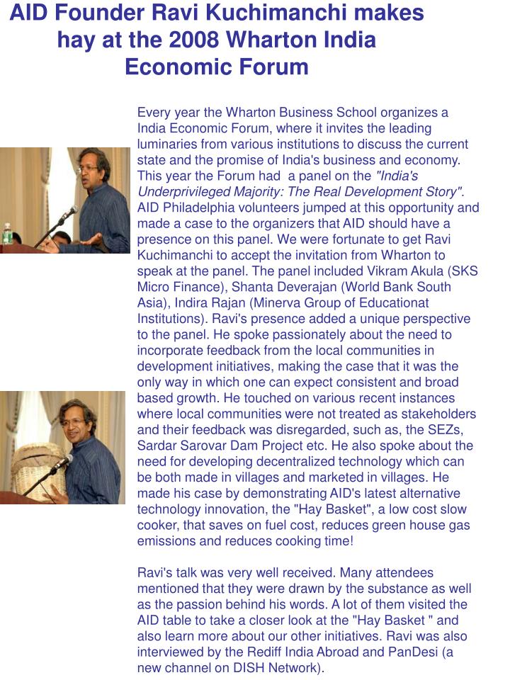 aid founder ravi kuchimanchi makes hay at the 2008 wharton india economic forum