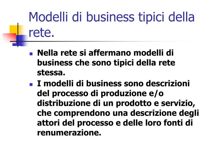 modelli di business tipici della rete