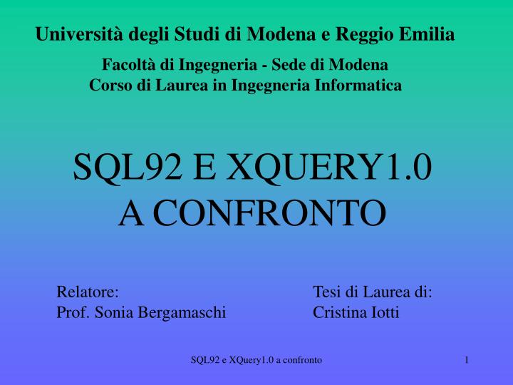 sql92 e xquery1 0 a confronto