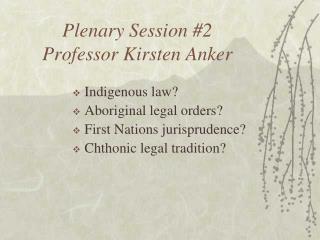 Plenary Session #2 Professor Kirsten Anker