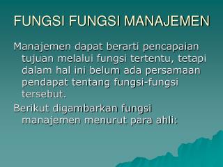 fungsi fungsi manajemen