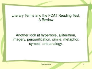 Literary Terms and the FCAT Reading Test: A Review
