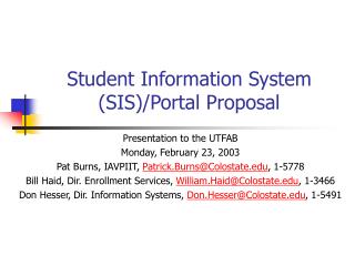 Student Information System (SIS)/Portal Proposal