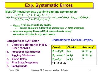 Exp. Systematic Errors