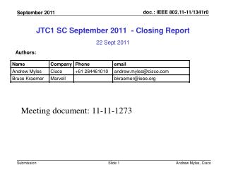 JTC1 SC September 2011 - Closing Report