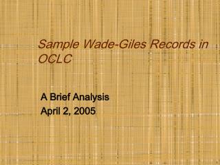 Sample Wade-Giles Records in OCLC