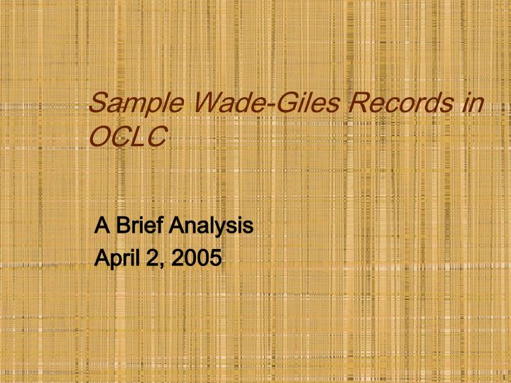 sample wade giles records in oclc