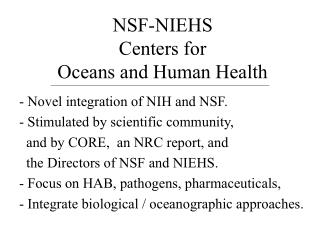 NSF-NIEHS Centers for Oceans and Human Health