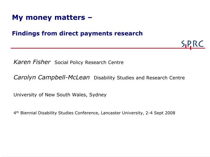 my money matters findings from direct payments research
