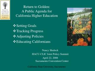 Return to Golden: A Public Agenda for California Higher Education