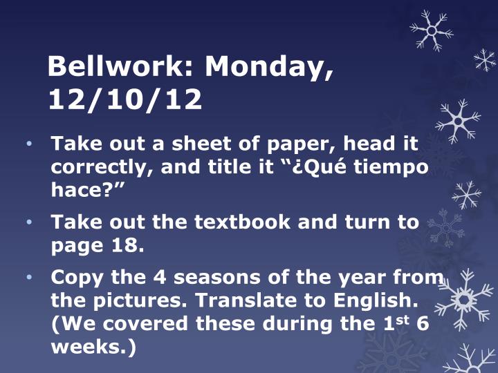 bellwork monday 12 10 12