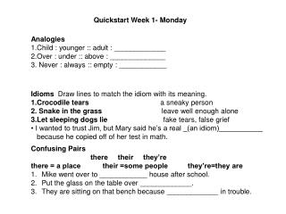Quickstart Week 1- Monday