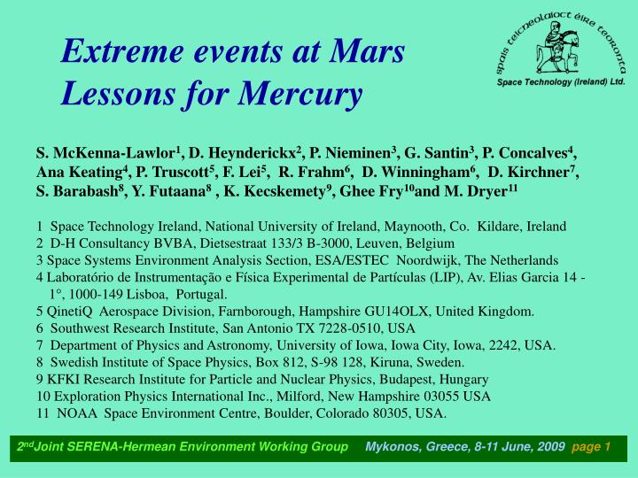 extreme events at mars lessons for mercury