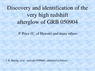 Discovery and identification of the very high redshift afterglow of GRB 050904