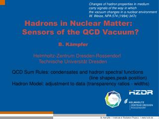 Hadrons in Nuclear Matter: Sensors of the QCD Vacuum?
