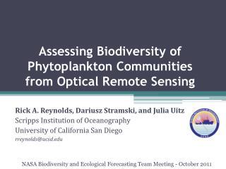 Assessing Biodiversity of Phytoplankton Communities from Optical Remote Sensing