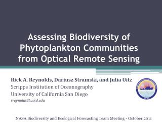 assessing biodiversity of phytoplankton communities from optical remote sensing