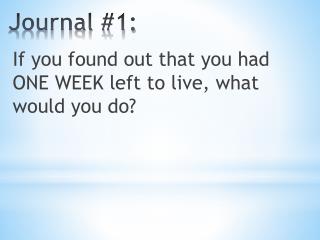Journal #1:
