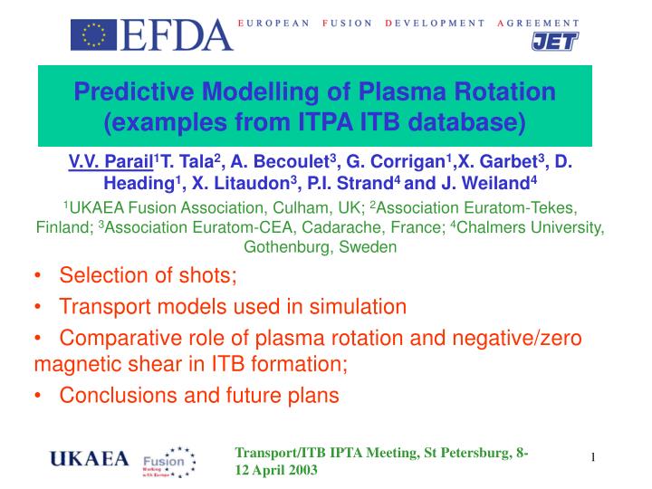 predictive modelling of plasma rotation examples from itpa itb database