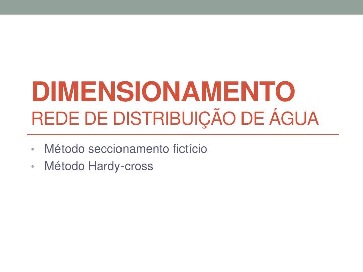 dimensionamento rede de distribui o de gua