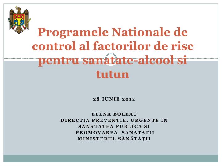 programele nationale de control al factorilor de risc pentru sanatate alcool si tutun