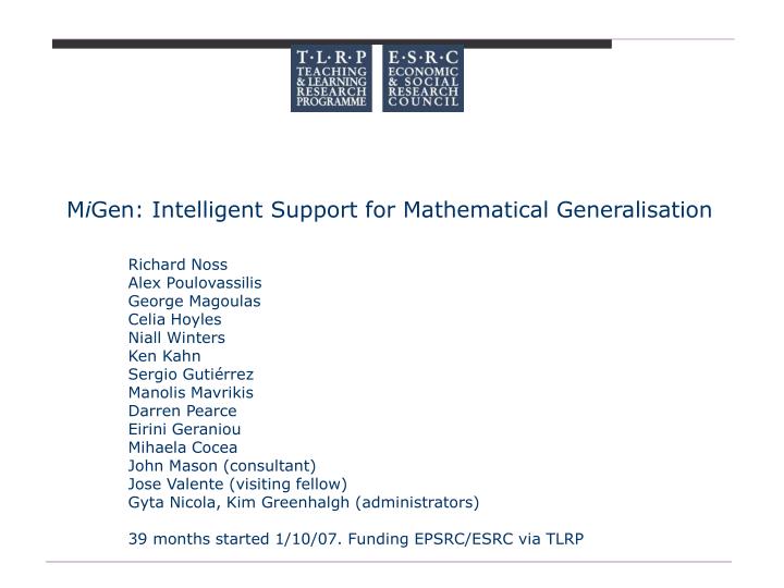 m i gen intelligent support for mathematical generalisation