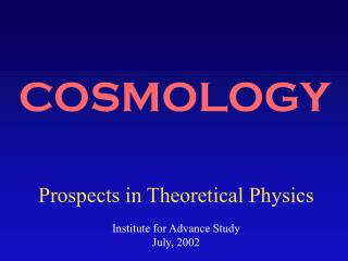 Prospects in Theoretical Physics Institute for Advance Study July, 2002