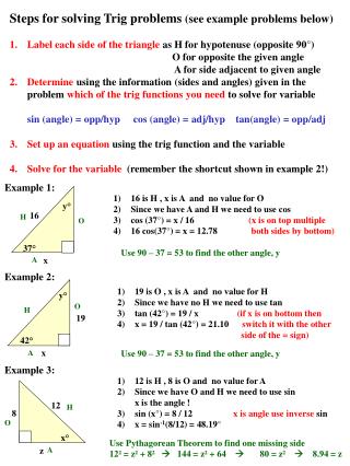 Steps for solving Trig problems (see example problems below)