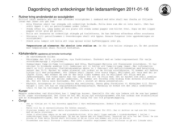 dagordning och anteckningar fr n ledarsamlingen 2011 01 16