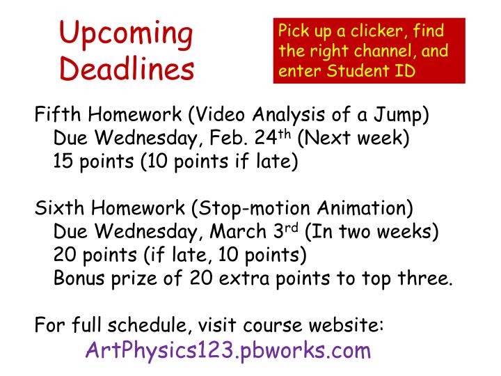 upcoming deadlines