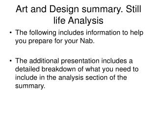 Art and Design summary. Still life Analysis