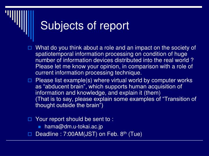 subjects of report