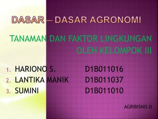 dasar dasar agronomi