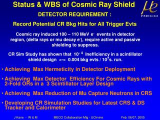 Status &amp; WBS of Cosmic Ray Shield
