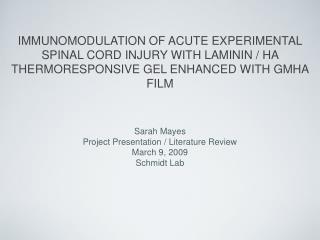 Sarah Mayes Project Presentation / Literature Review March 9, 2009 Schmidt Lab
