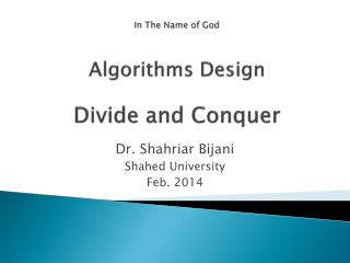 In The Name of God Algorithms Design Divide and Conquer