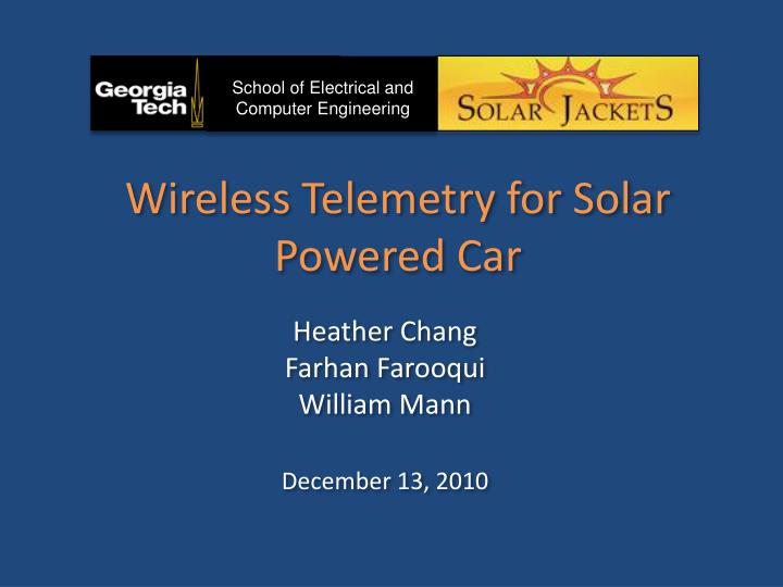 wireless telemetry for solar powered car