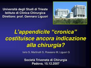 Università degli Studi di Trieste Istituto di Clinica Chirurgica Direttore: prof. Gennaro Liguori