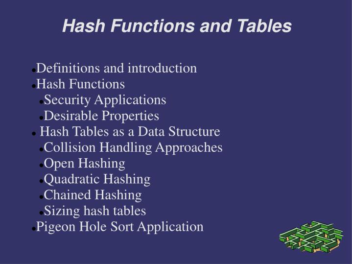 hash functions and tables
