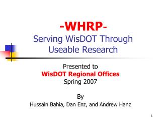 -WHRP - Serving WisDOT Through Useable Research