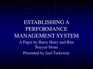 ESTABLISHING A PERFORMANCE MANAGEMENT SYSTEM