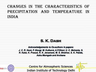 Changes in the characteristics of precipitation and temperature in india