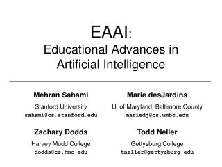 EAAI : Educational Advances in Artificial Intelligence