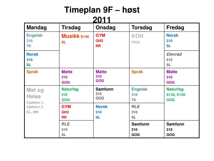 timeplan 9f h st 2011